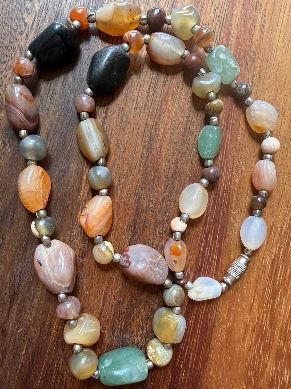 Vintage Multi-Color Agate Beaded Beggar Beads Necklace Natural Gemstone
